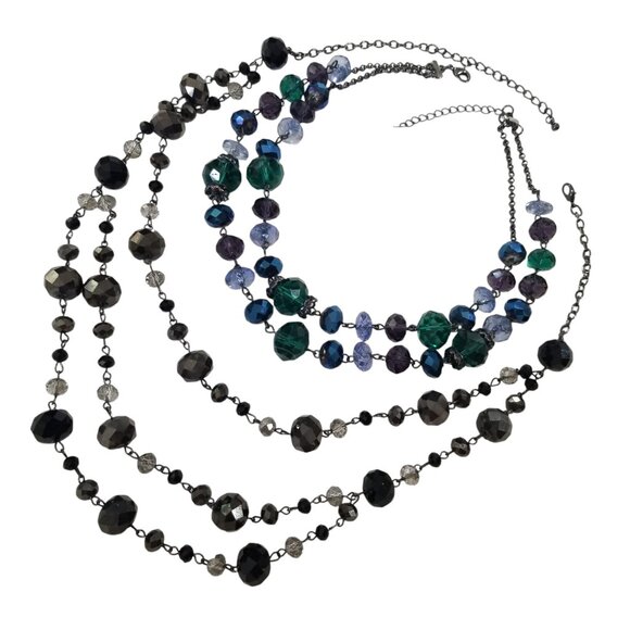 Crystal Necklaces x 2 Super Sparkly Iridescent Jewelry Blue, Green and Browns - Picture 14 of 15